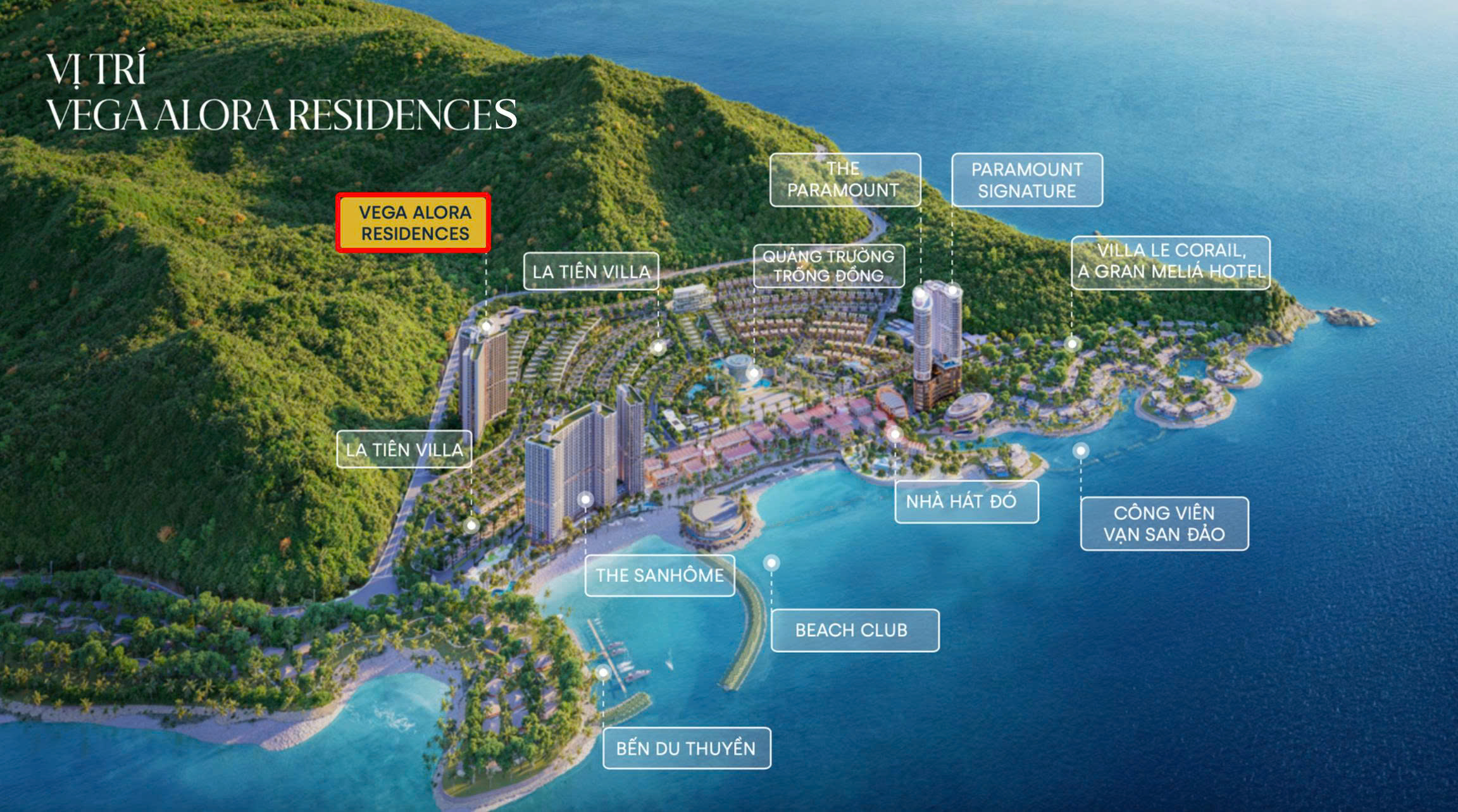 Bản đồ vị trí Vega Alora Residences và các tiện ích lân cận bên Vịnh Ngọc